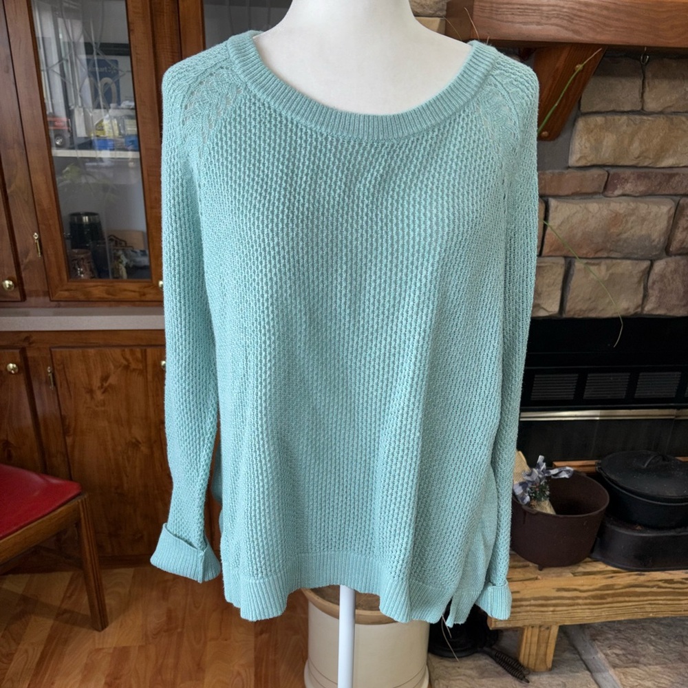 Loft size large mint green open knit sweater